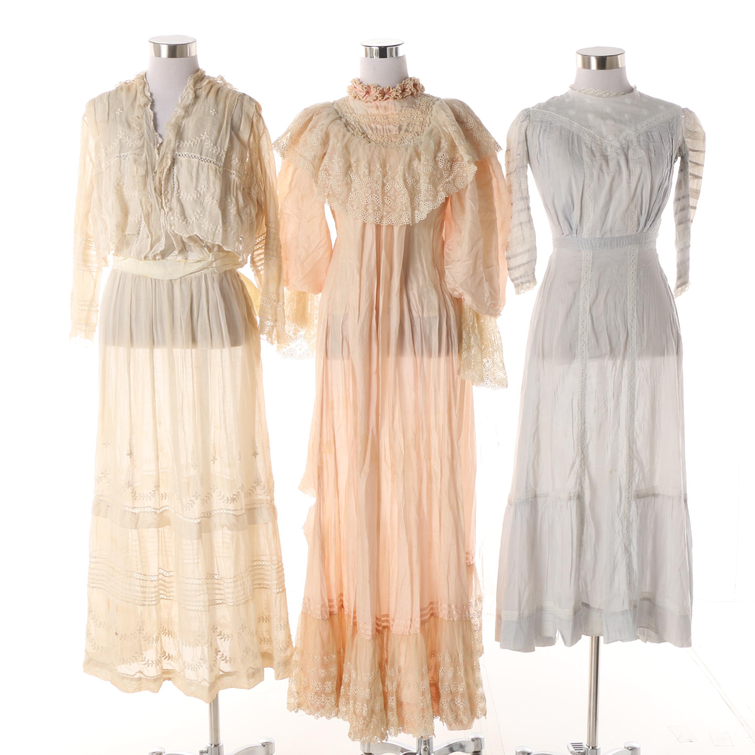 1900s Antique Tea and Day Dresses with Embroidered, Lace and Crochet Accents