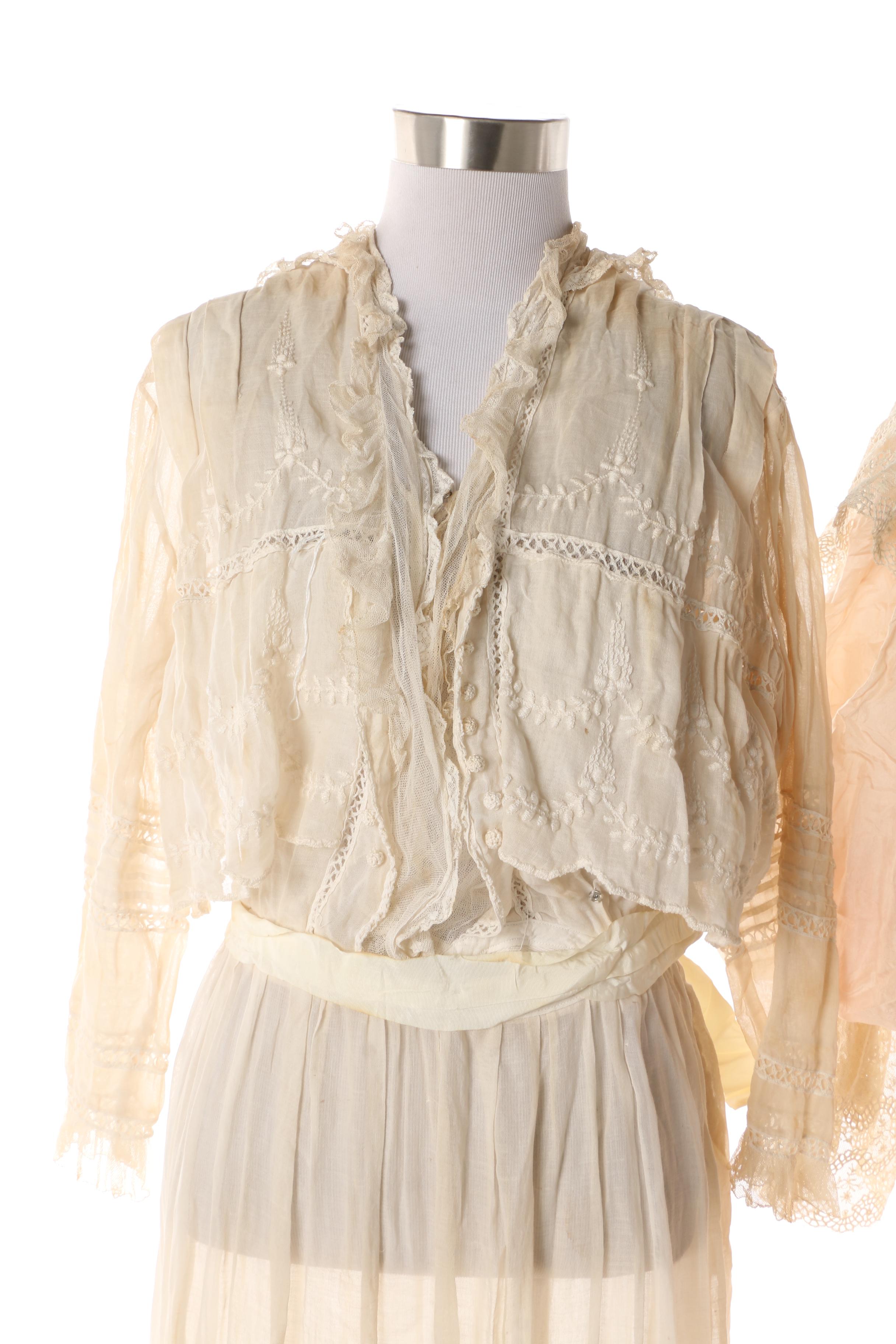 1900s Antique Tea and Day Dresses with Embroidered, Lace and Crochet Accents