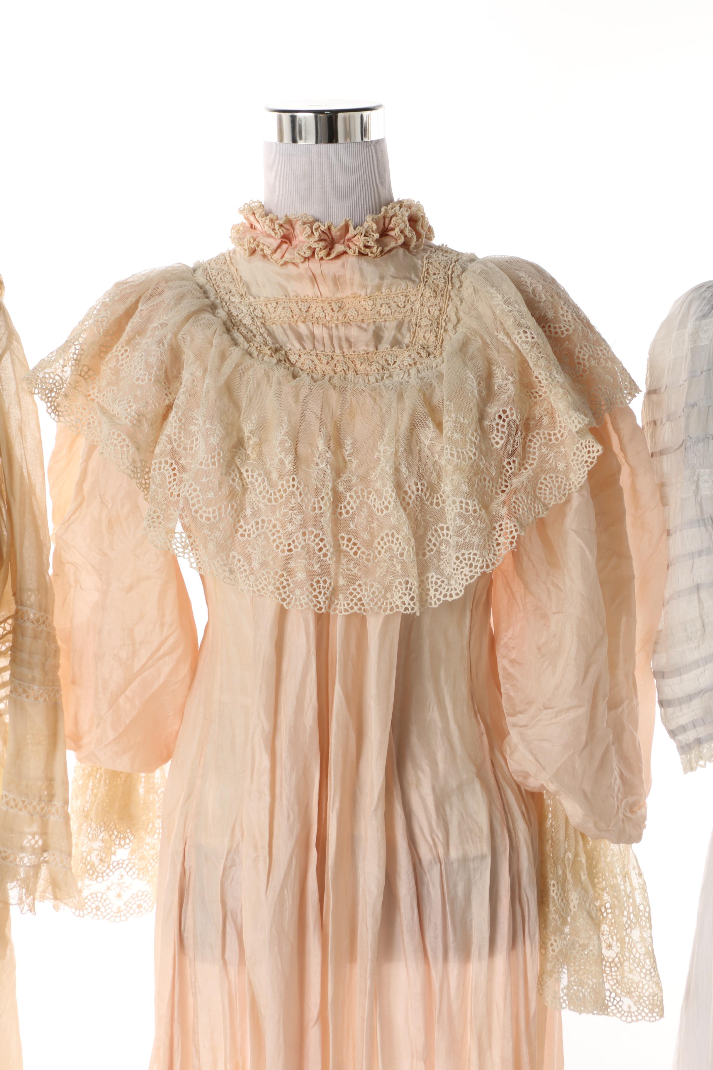1900s Antique Tea and Day Dresses with Embroidered, Lace and Crochet Accents