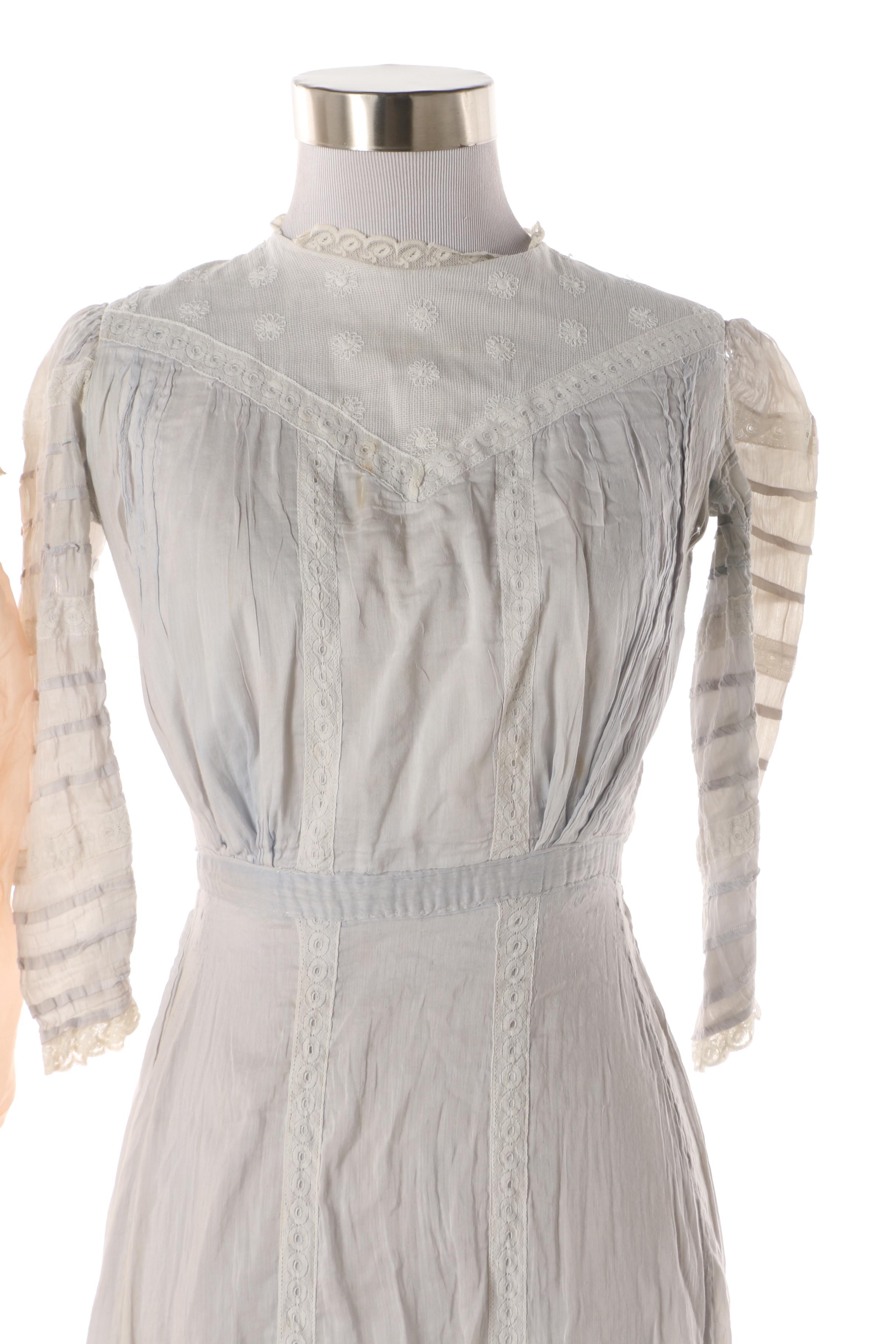1900s Antique Tea and Day Dresses with Embroidered, Lace and Crochet Accents