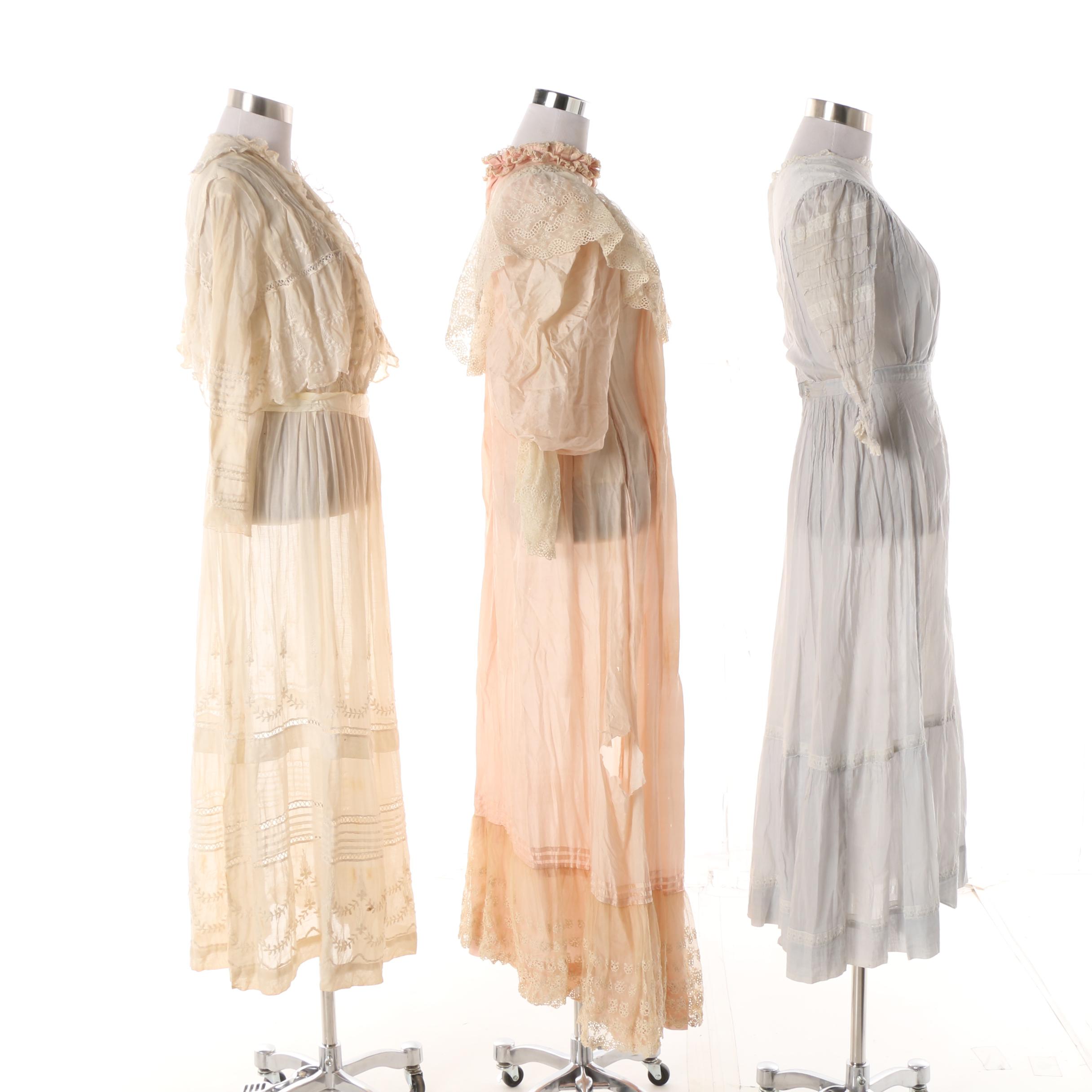 1900s Antique Tea and Day Dresses with Embroidered, Lace and Crochet Accents