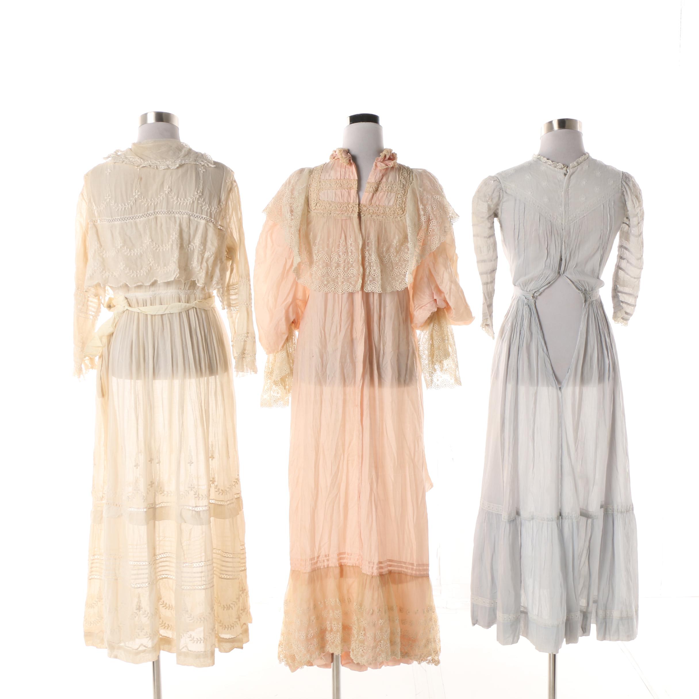 1900s Antique Tea and Day Dresses with Embroidered, Lace and Crochet Accents