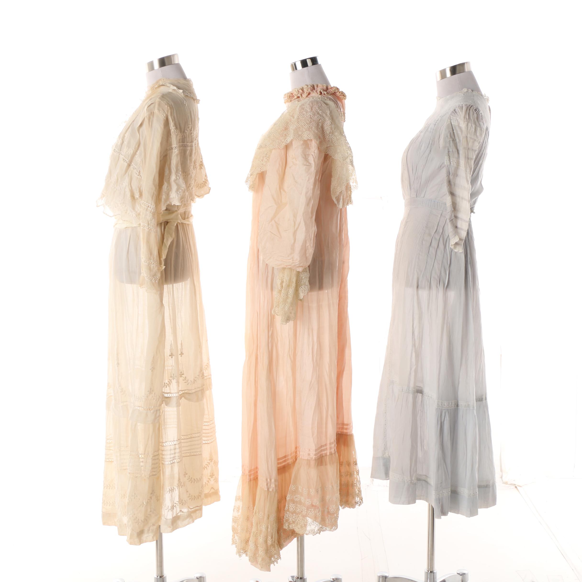 1900s Antique Tea and Day Dresses with Embroidered, Lace and Crochet Accents