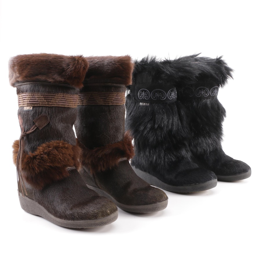 Women's Tecnica Black and Brown Goat Fur Winter Boots