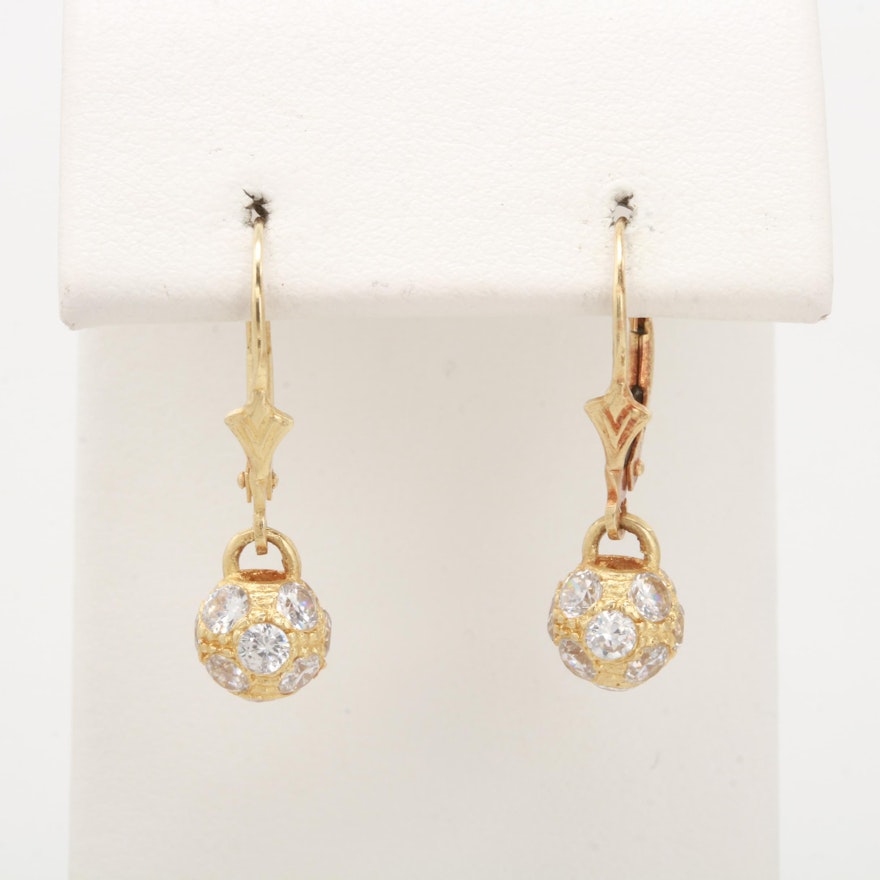 14K Yellow Gold Cubic Zirconia Dangle Earrings