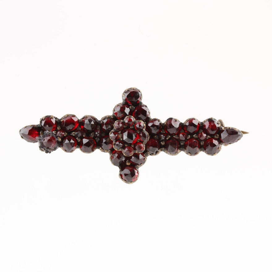 Victorian Gold Tone Garnet Brooch