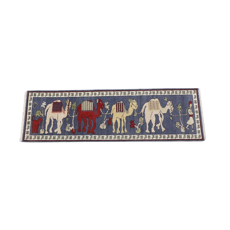 Hand-Knotted Indo-Persian "Camel Caravan" Carpet Runner