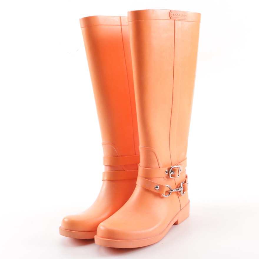 Women's Coach Lori Orange Rubber Rain Boots