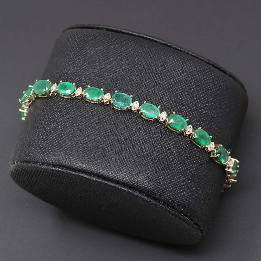 14K Yellow Gold Emerald and Diamond Bracelet