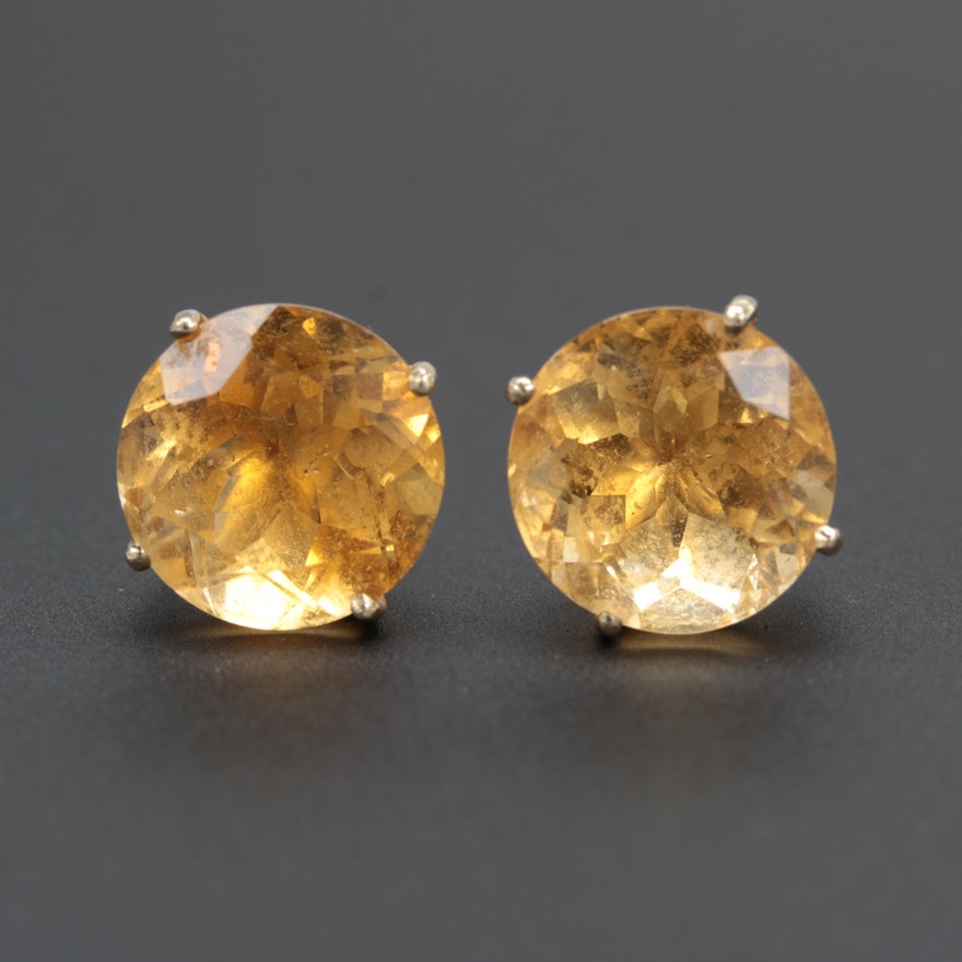 14K Yellow Gold Citrine Stud Earrings