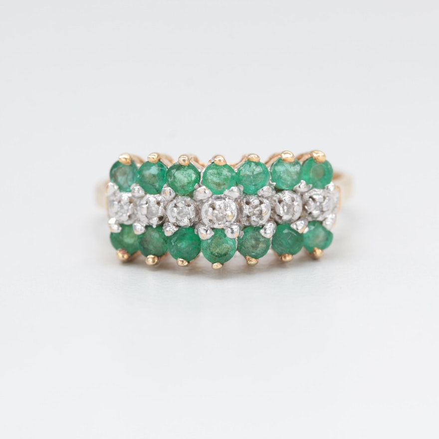 14K Yellow Gold Diamond and Emerald Ring