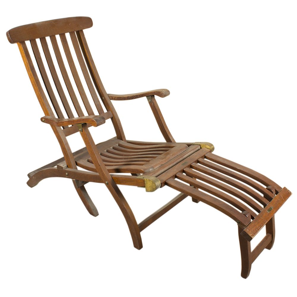 "S.S New Amsterdam" Teak Deck Lounge Chair, 20th Century