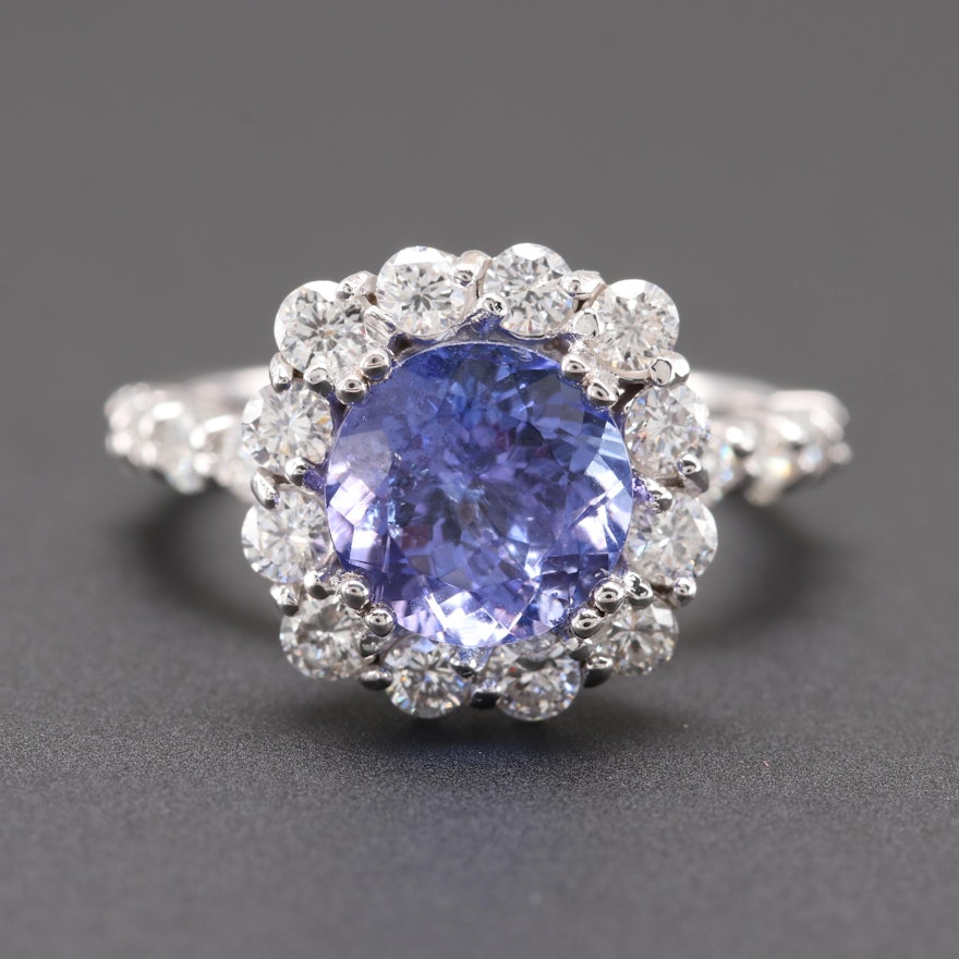 18K White Gold Tanzanite and 1.28 CTW Diamond Ring