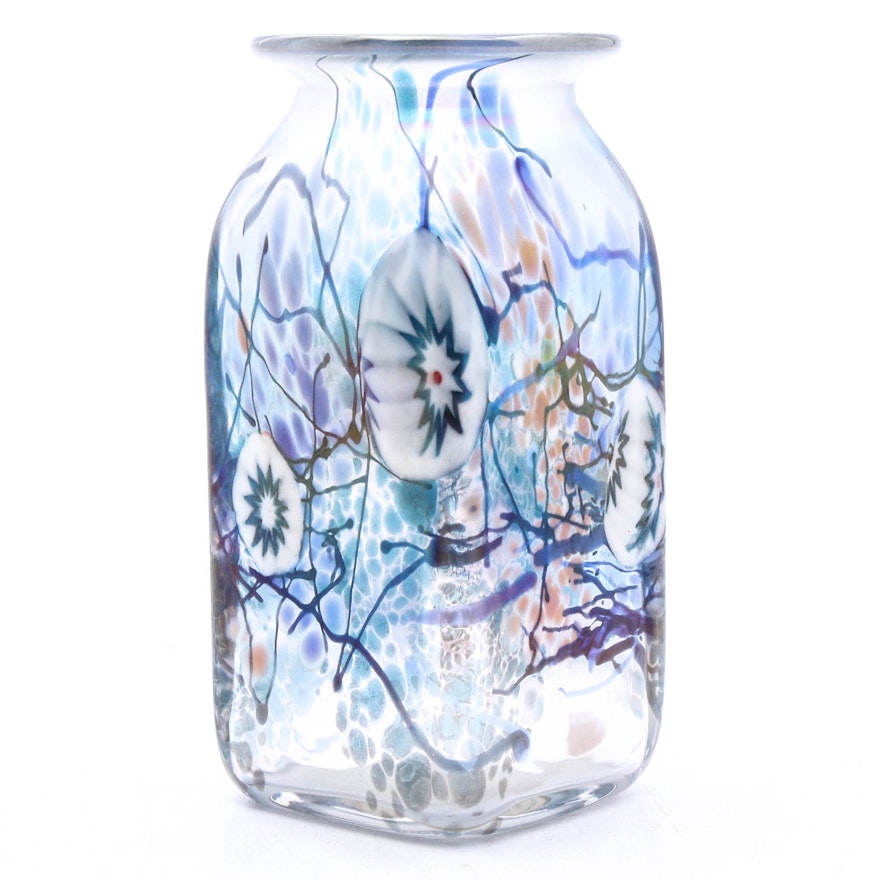 Signed Millefiori-Style Art Glass Vase