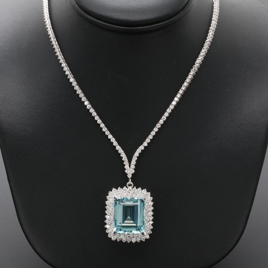 18K White Gold 19.95 CT Aquamarine and 5.92 CTW Diamond Necklace