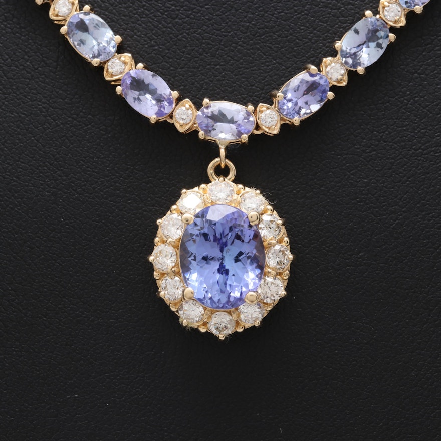 14K Yellow Gold Tanzanite and 2.38 CTW Diamond Necklace