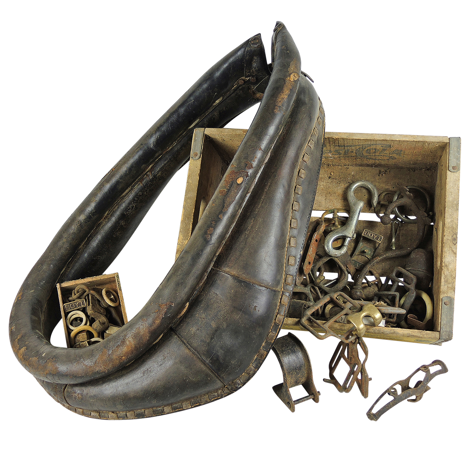 Vintage Black Leather Horse Yoke and Equestrian Hardware