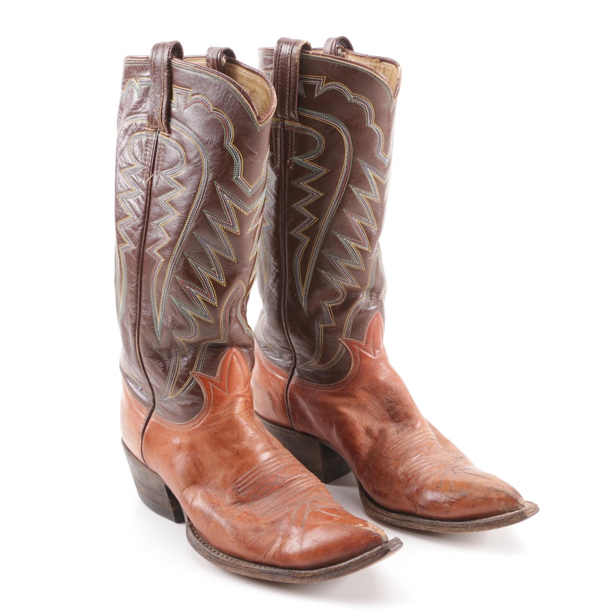 Women's Tony Lama of El Paso, Texas Two-Tone Brown Leather Western Boots