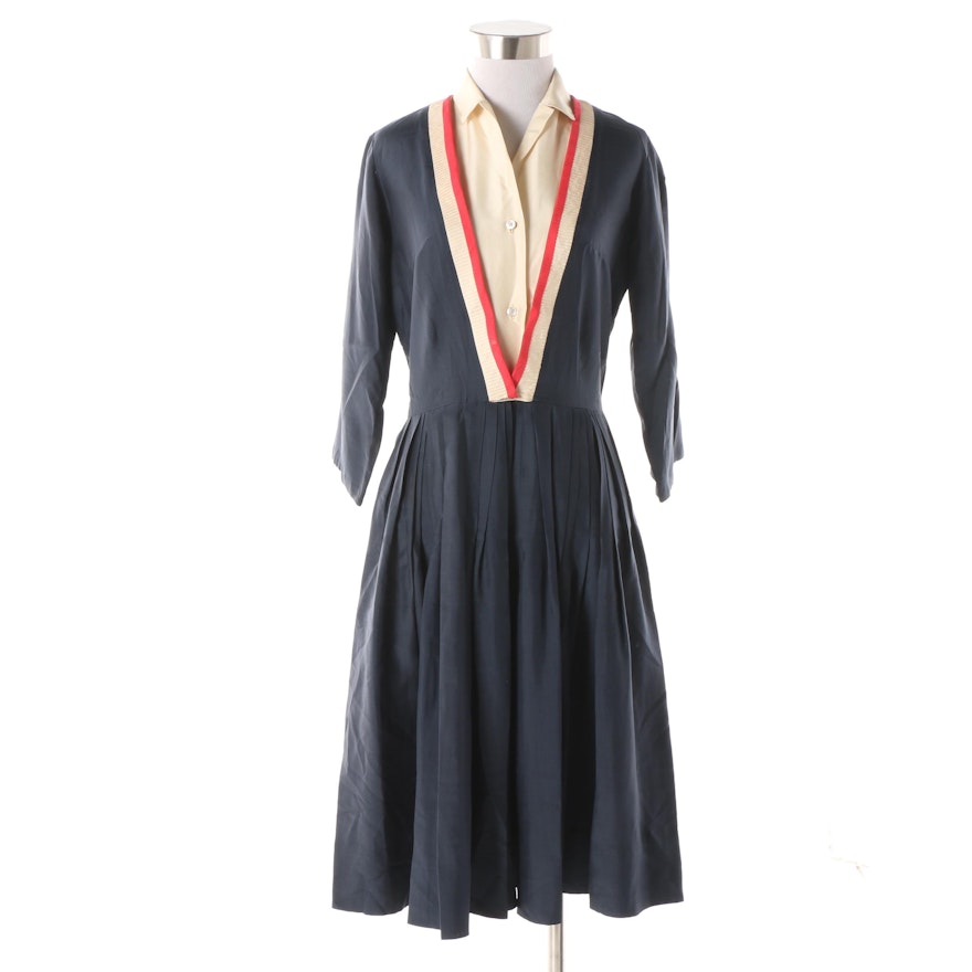 Women's 1950s Vintage Pleated Shirtwaist Dress