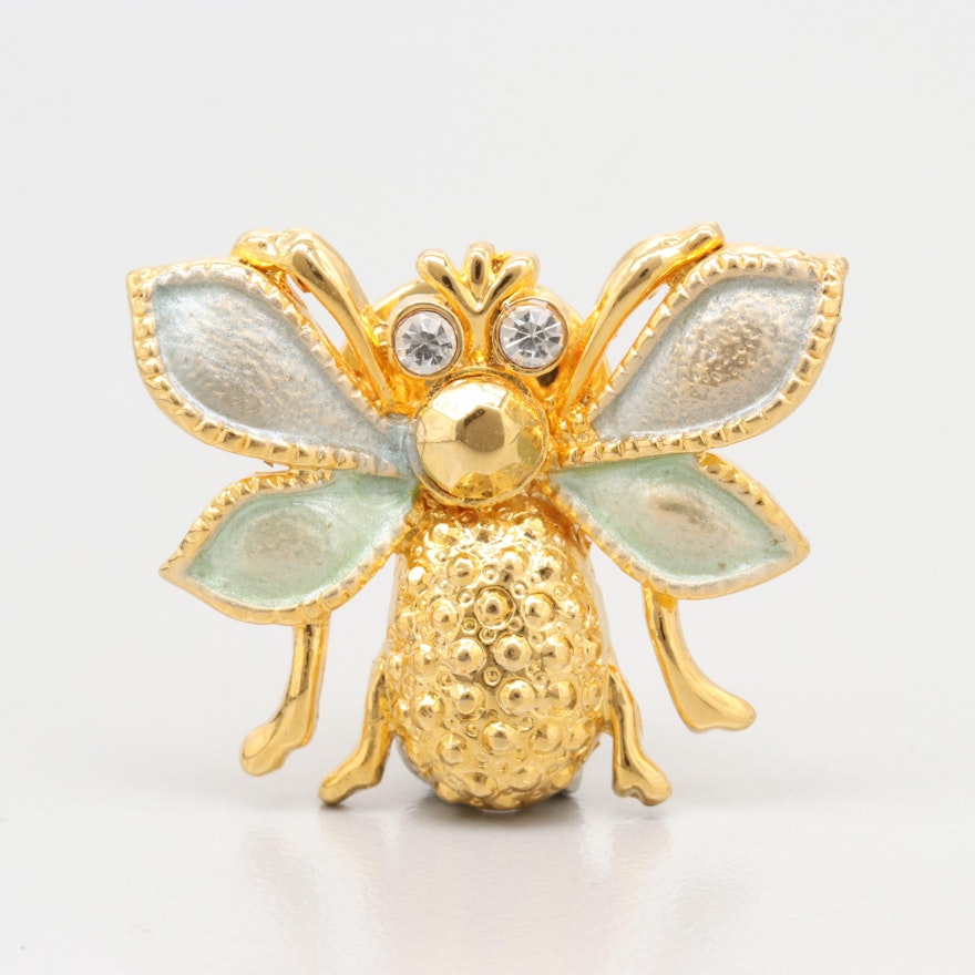 Gold Tone Enamel and Cubic Zirconia Insect Lapel Pin