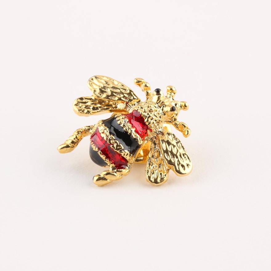 Gold Tone Enamel Bumblebee Lapel Pin