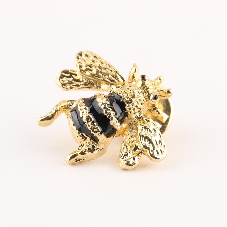 Gold Tone Enamel Bumblebee Lapel Pin