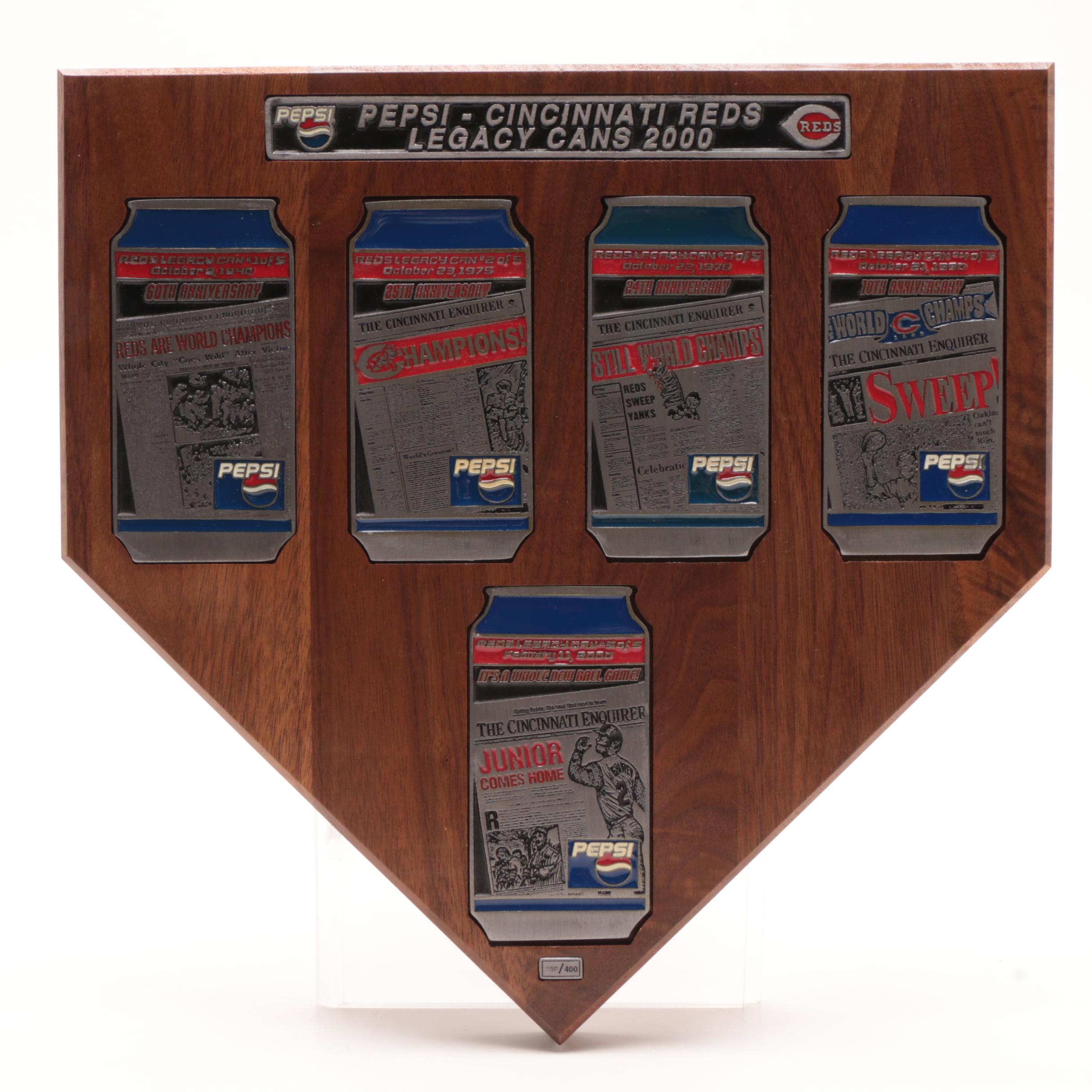 Pepsi-Cola Cincinnati Reds Legacy Cans 2000 on Wood Base
