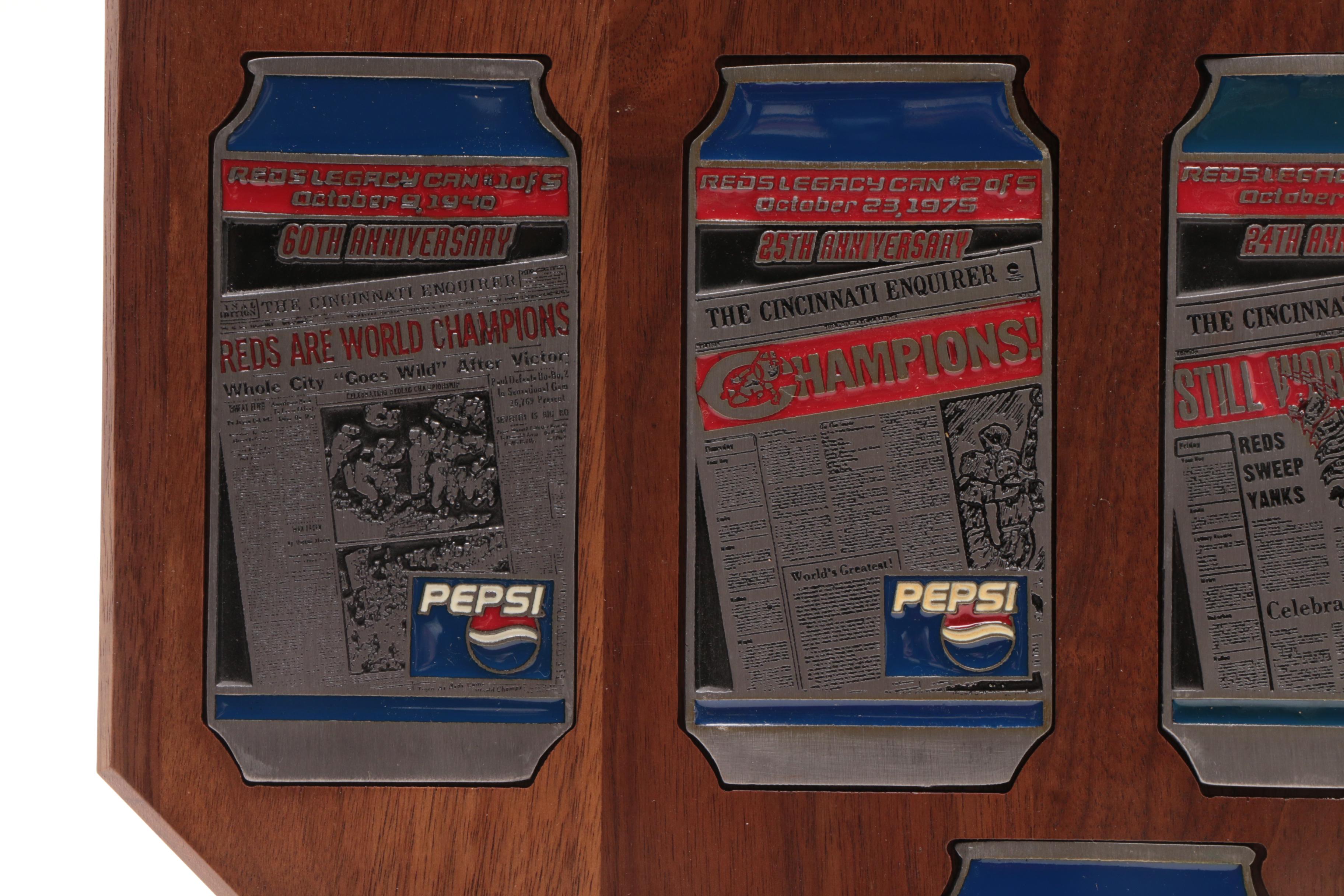 Pepsi-Cola Cincinnati Reds Legacy Cans 2000 on Wood Base