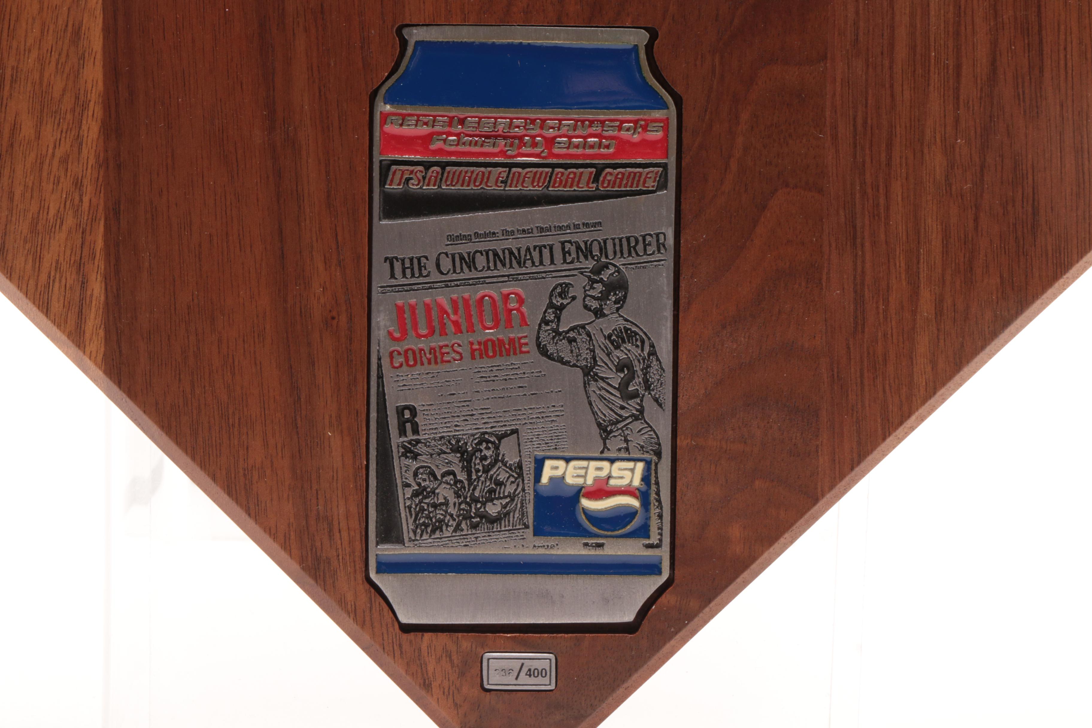 Pepsi-Cola Cincinnati Reds Legacy Cans 2000 on Wood Base