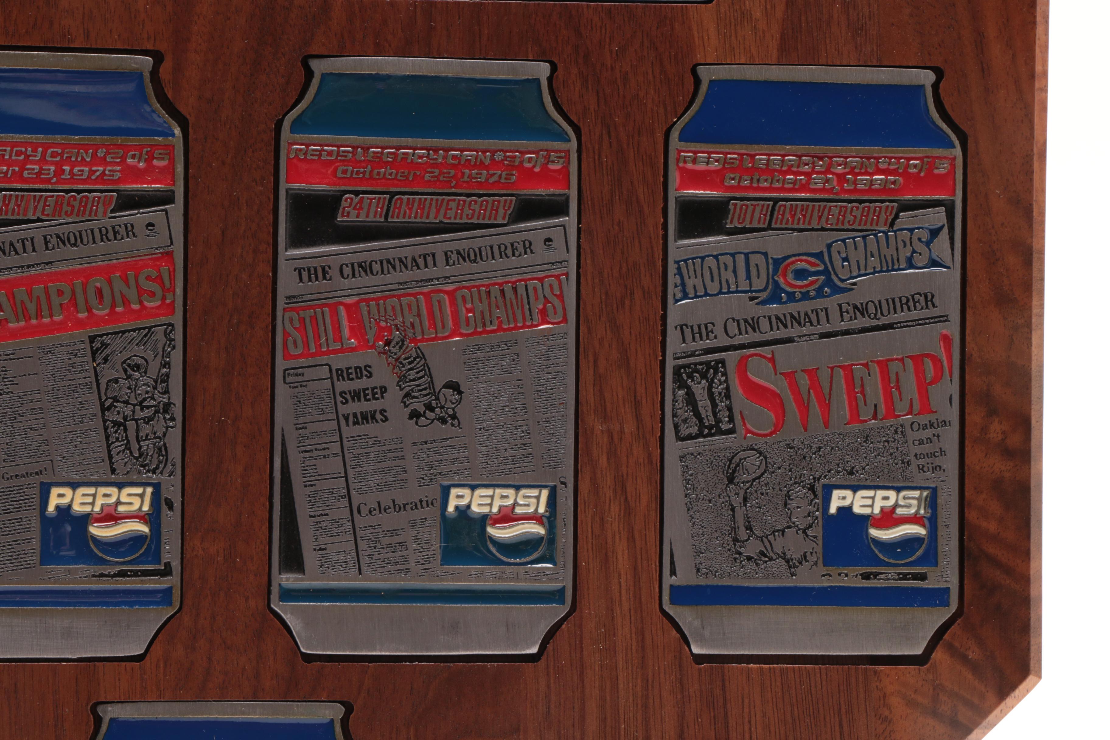 Pepsi-Cola Cincinnati Reds Legacy Cans 2000 on Wood Base