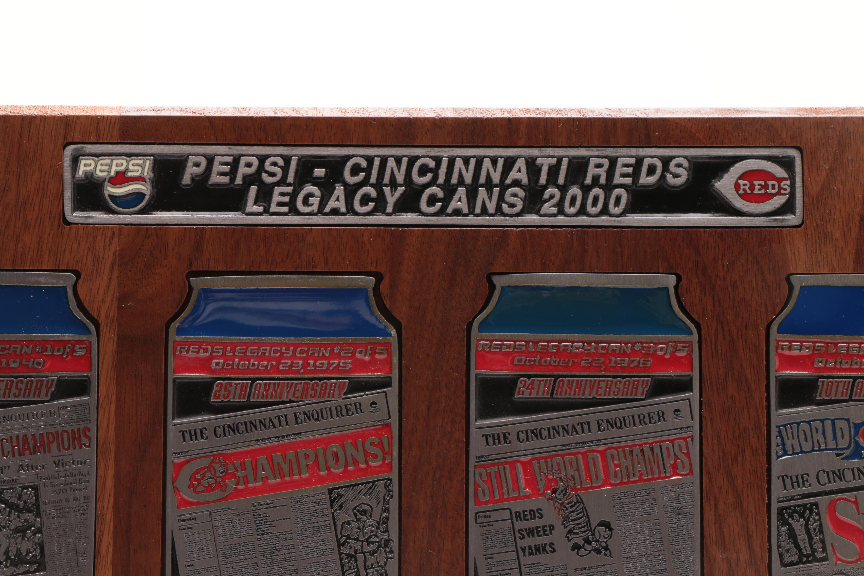 Pepsi-Cola Cincinnati Reds Legacy Cans 2000 on Wood Base