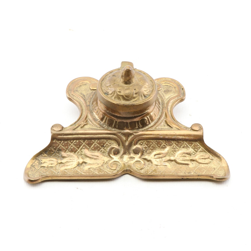 Cast Brass Inkwell