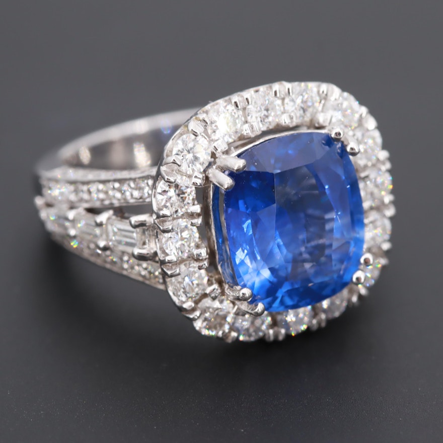 14K White Gold 4.00 CT Blue Sapphire and 1.67 CTW Diamond Ring