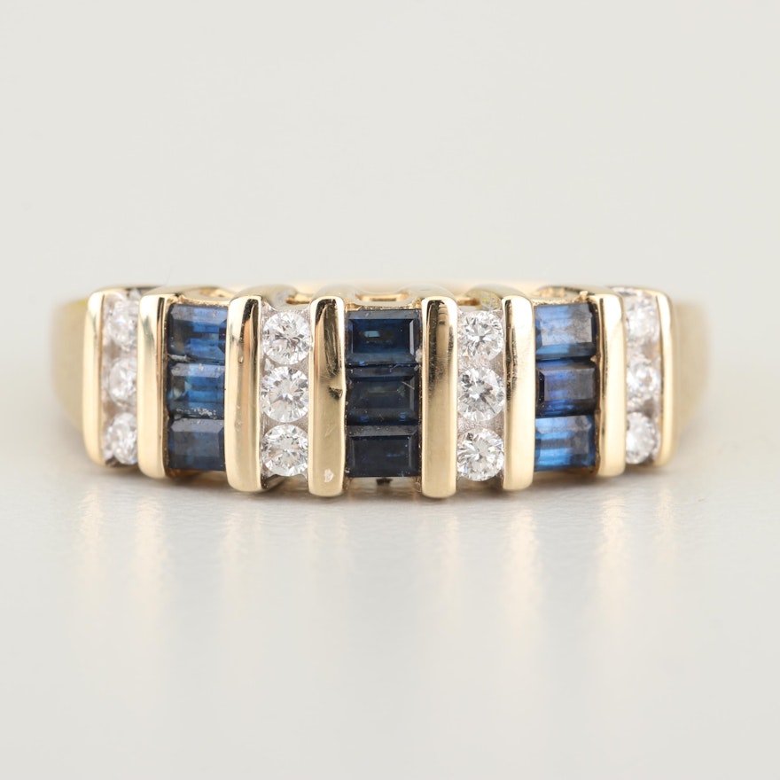 14K Yellow Gold Diamond and Sapphire Ring