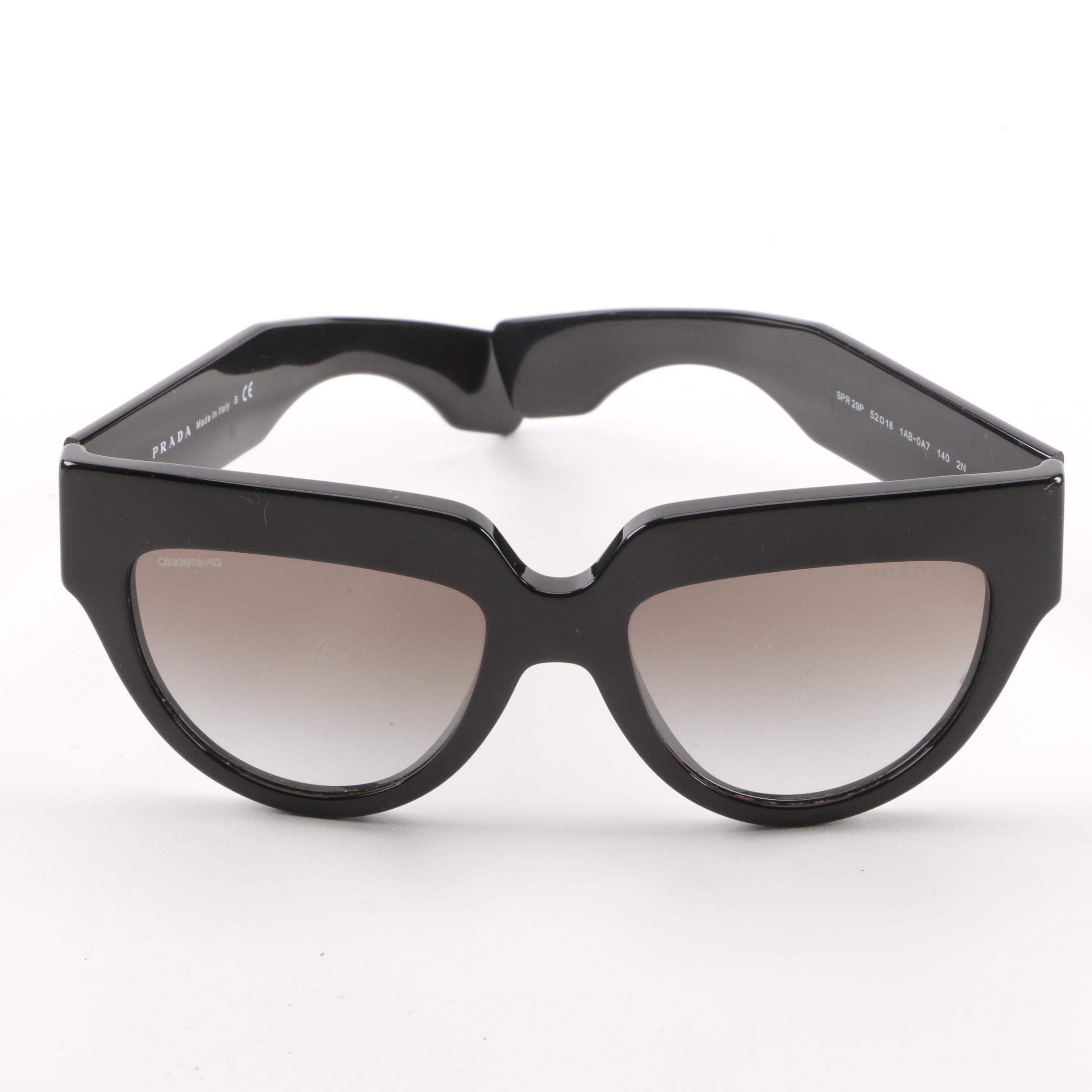 Prada SPR 29P Black Modified Cat Eye Sunglasses