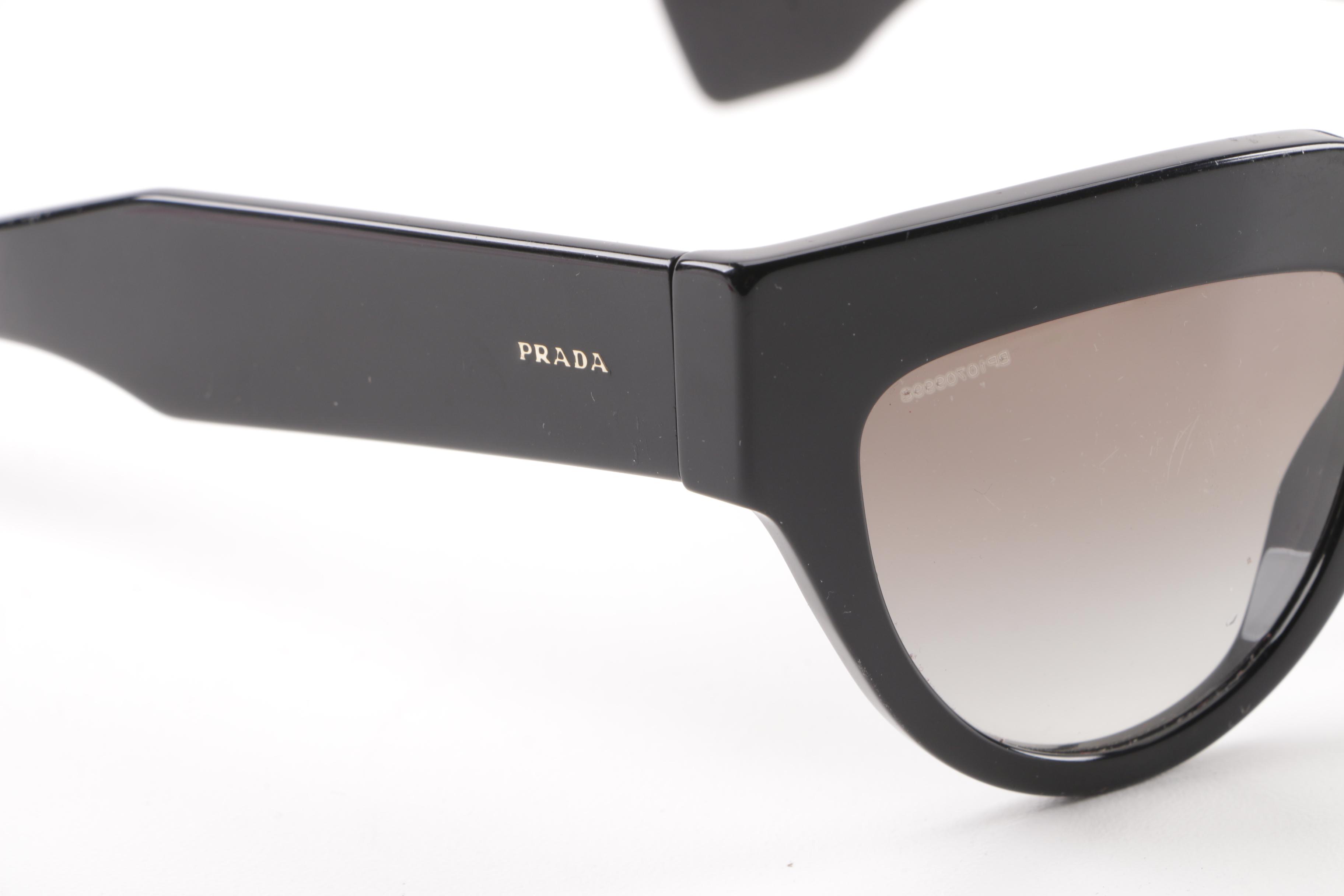 Prada SPR 29P Black Modified Cat Eye Sunglasses