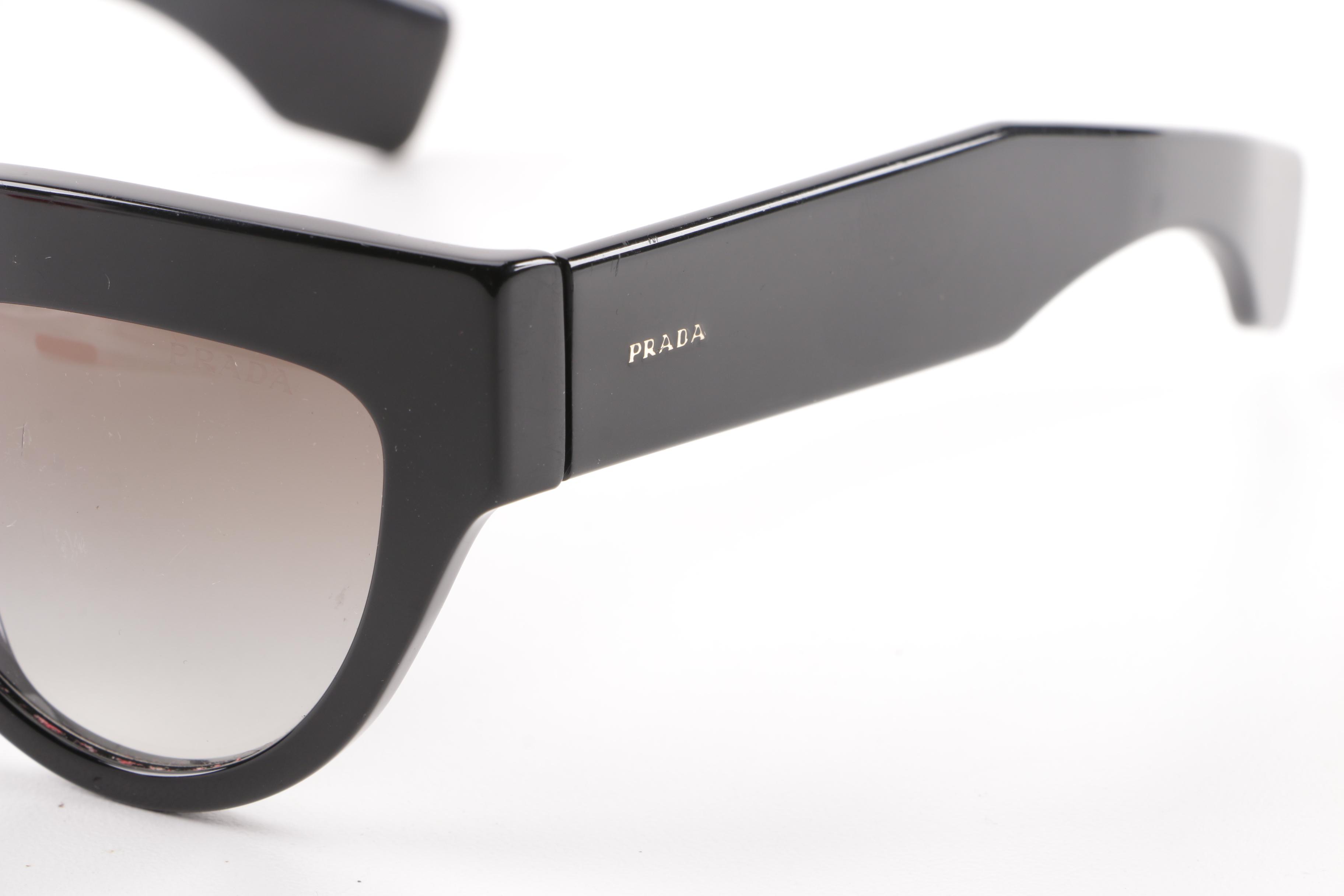 Prada SPR 29P Black Modified Cat Eye Sunglasses