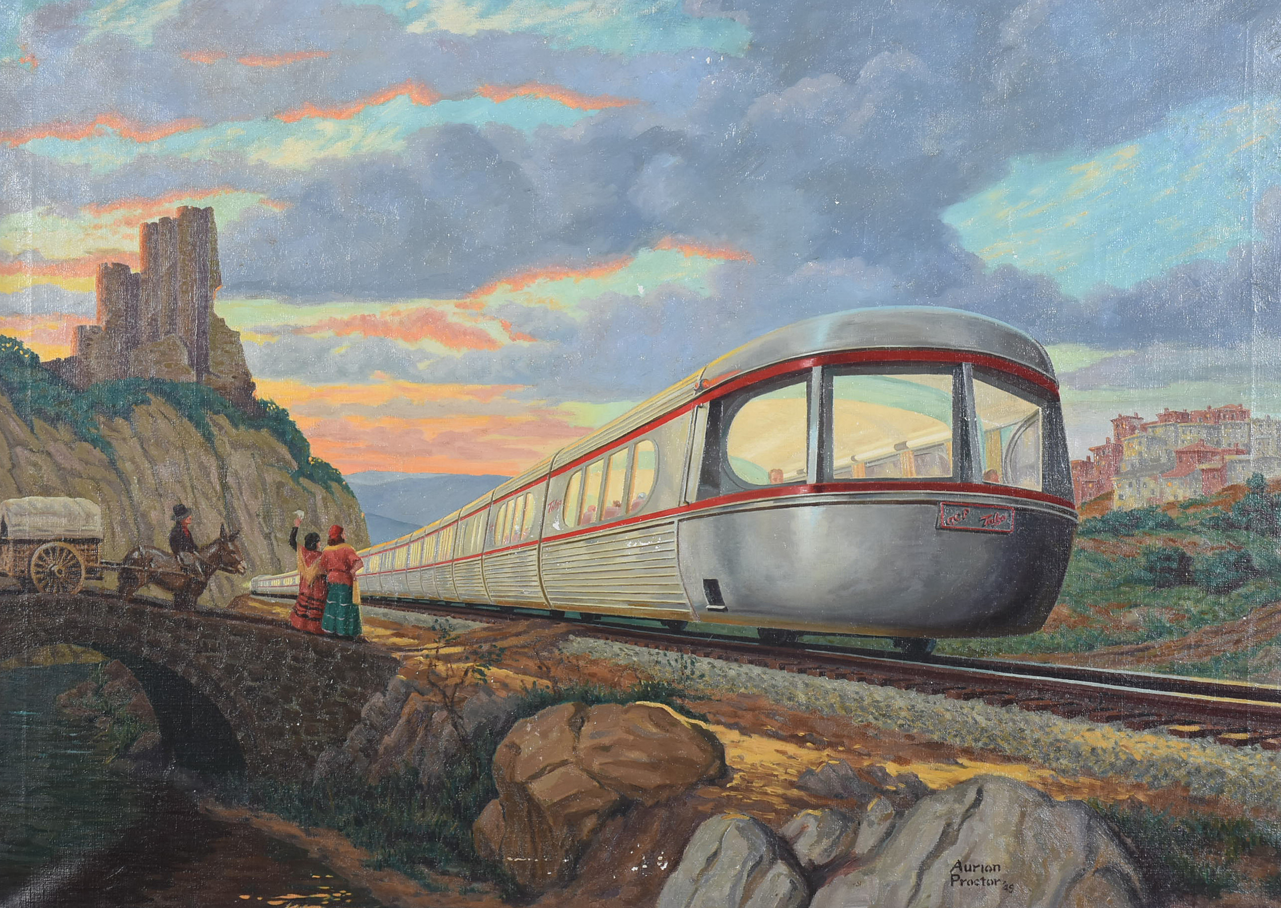 Aurion Proctor 1949 Oil Painting of the Talgo Train