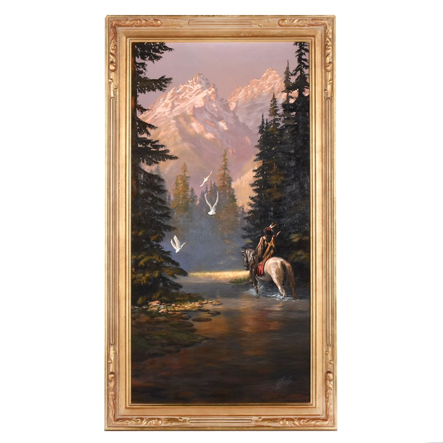 Hermon Adams Monumental Oil Painting "Teton Morning"