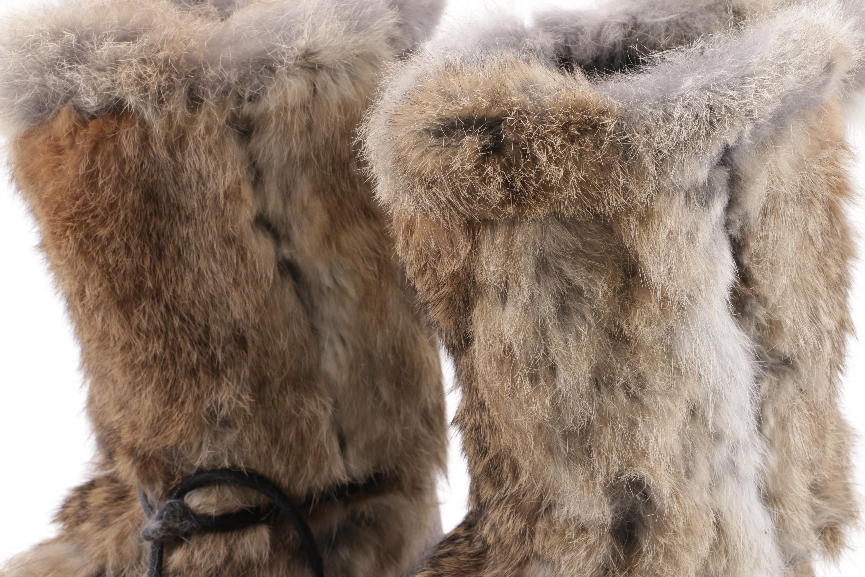 Women's Ulu Rabbit Fur Trim and Brown Leather Winter Boots
