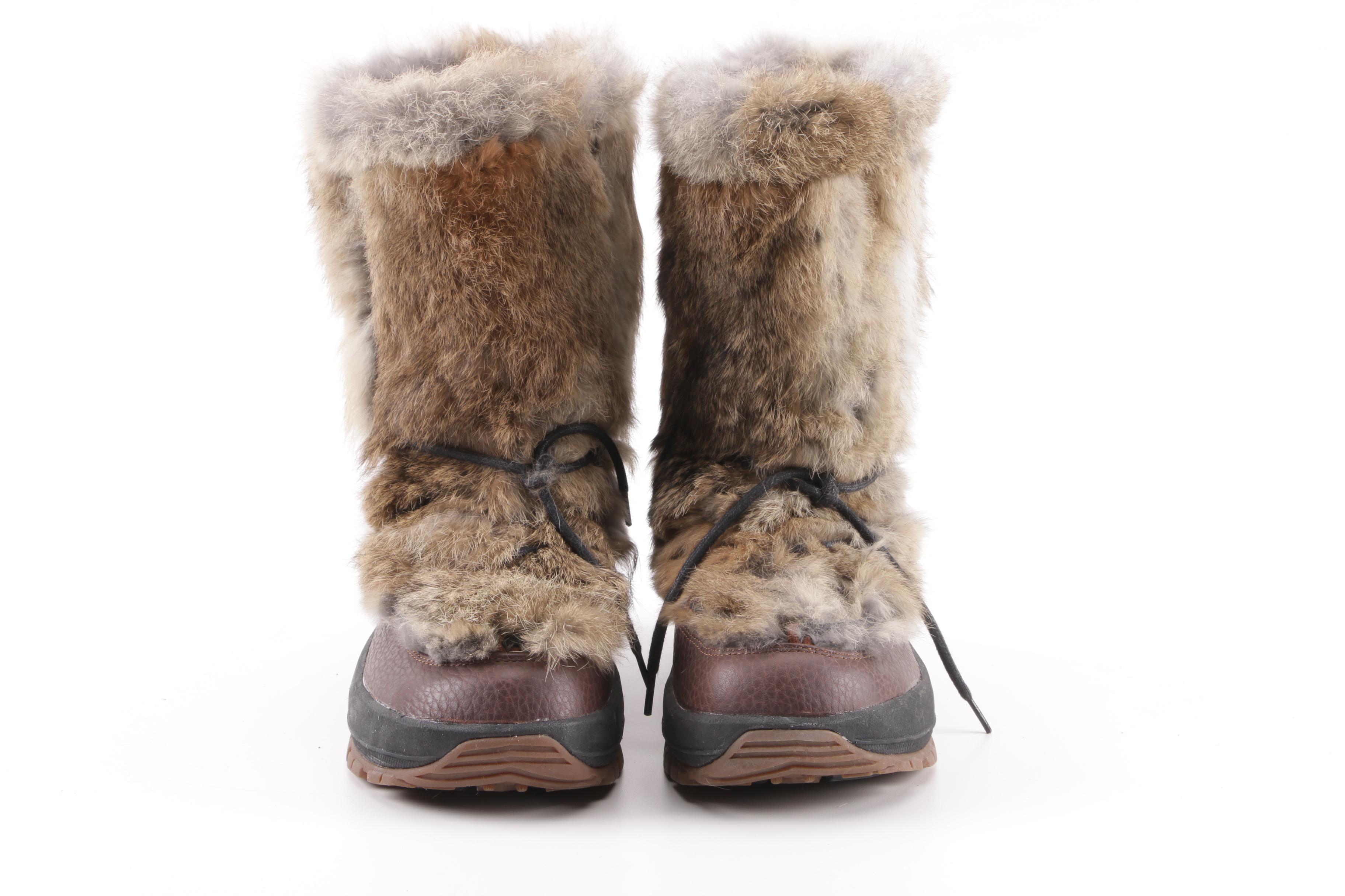 Women's Ulu Rabbit Fur Trim and Brown Leather Winter Boots