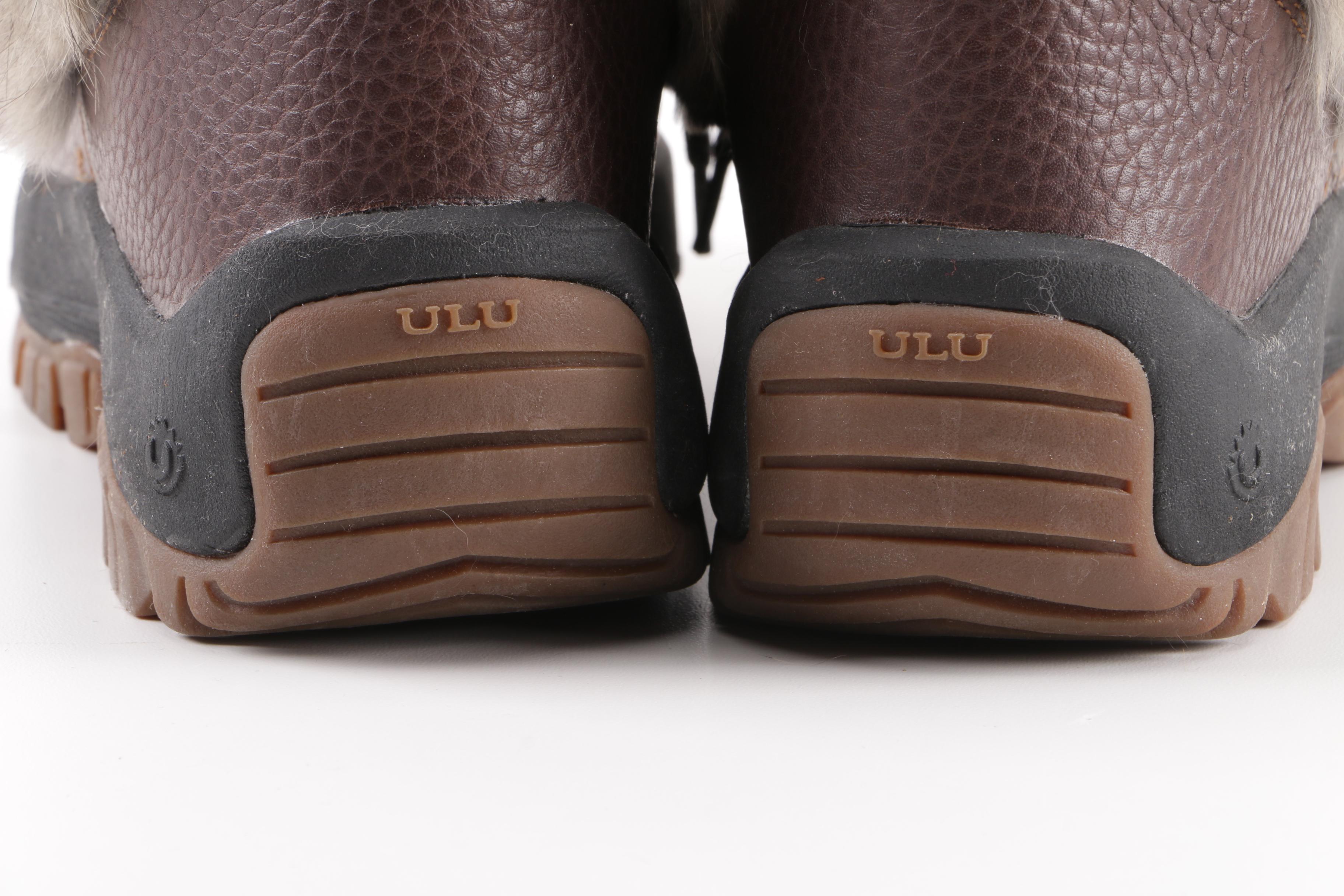 Women's Ulu Rabbit Fur Trim and Brown Leather Winter Boots
