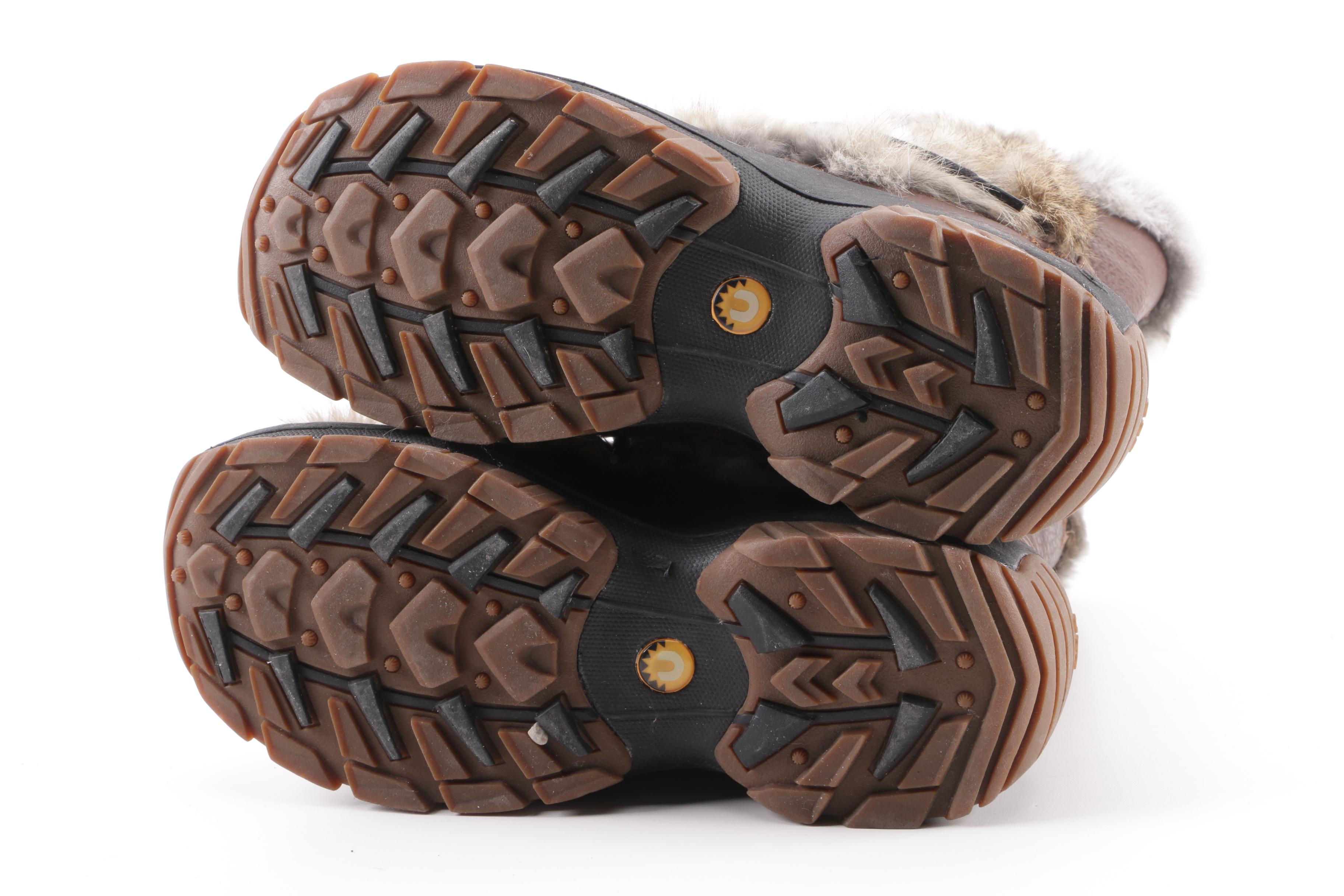 Women's Ulu Rabbit Fur Trim and Brown Leather Winter Boots