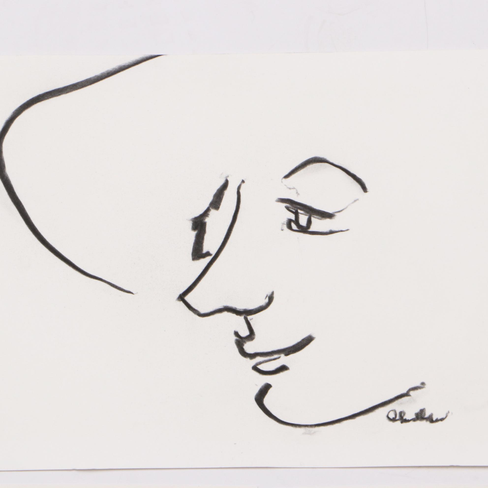 Paul Chidlaw Modernist Vine Charcoal Figurative Drawings