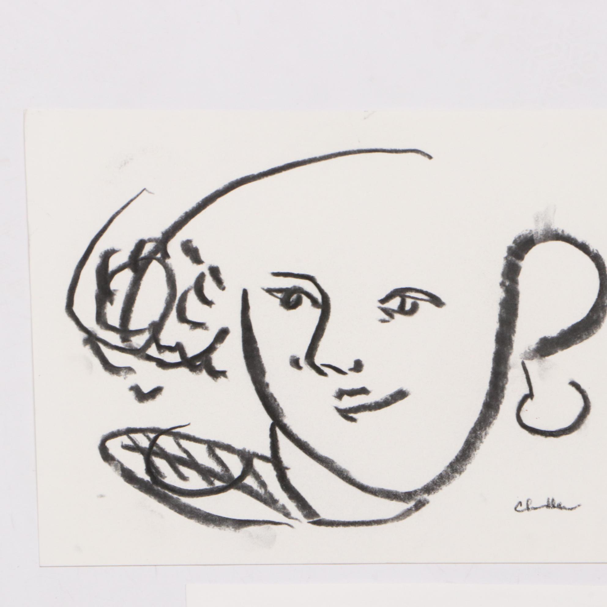 Paul Chidlaw Modernist Vine Charcoal Figurative Drawings