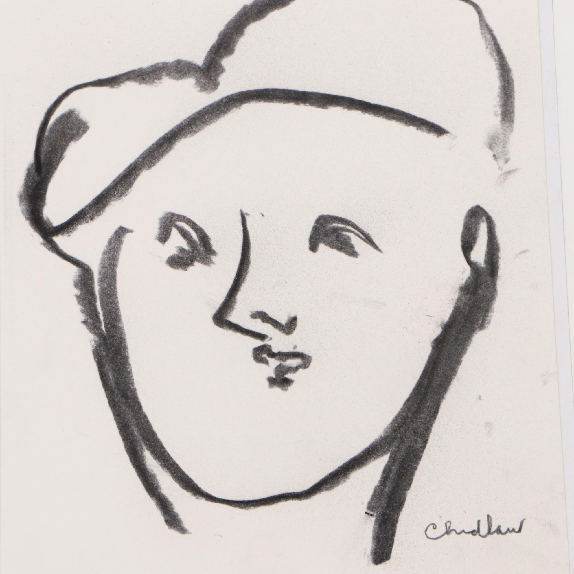 Paul Chidlaw Modernist Vine Charcoal Figurative Drawings