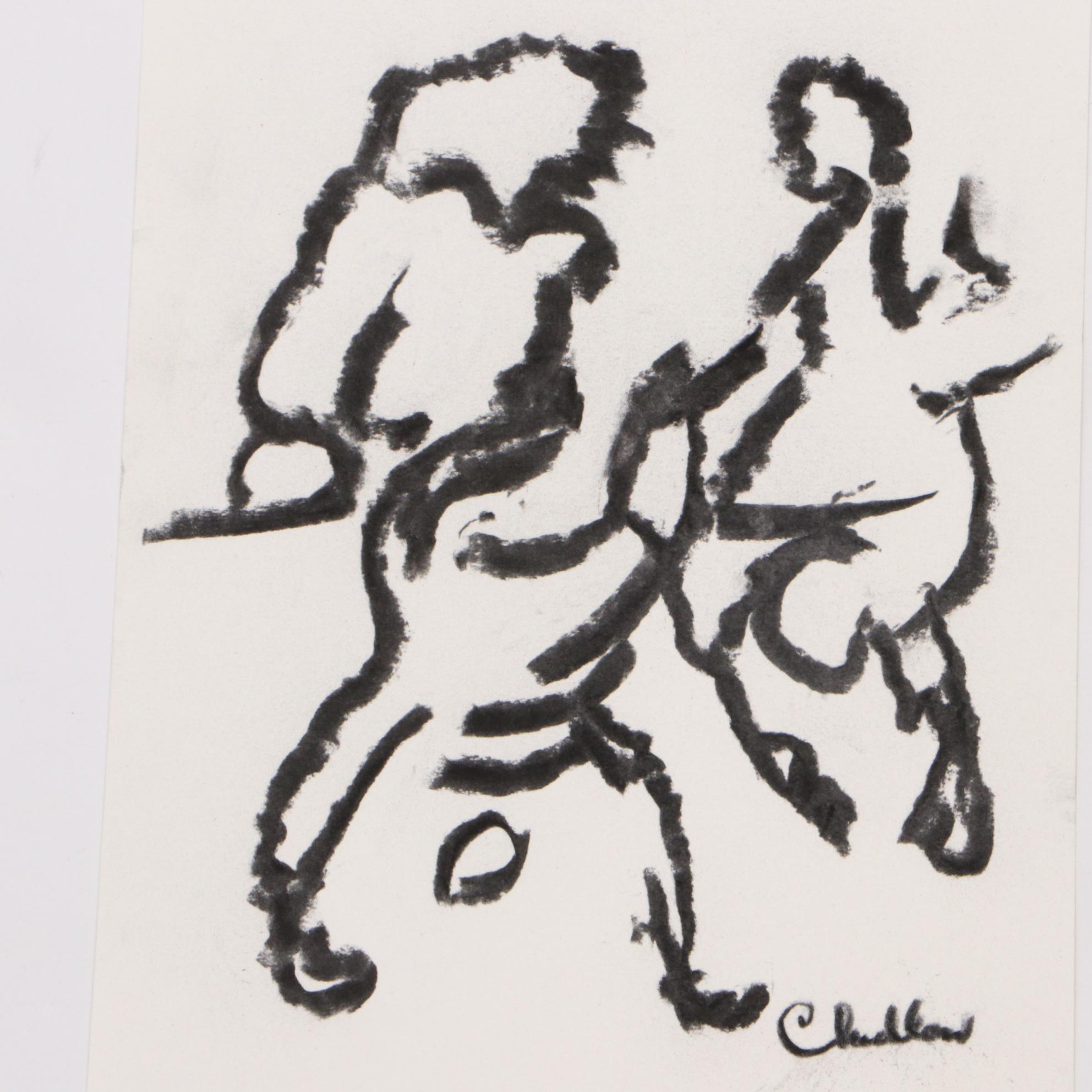 Paul Chidlaw Modernist Vine Charcoal Figurative Drawings