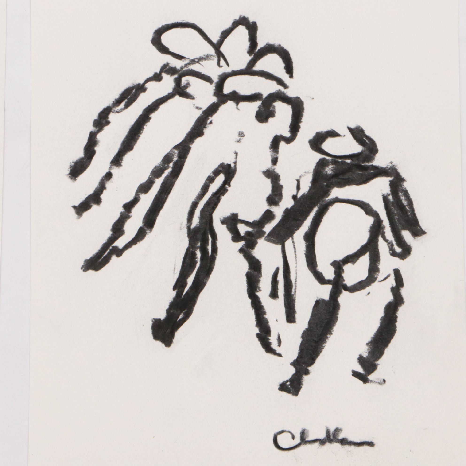 Paul Chidlaw Modernist Vine Charcoal Figurative Drawings