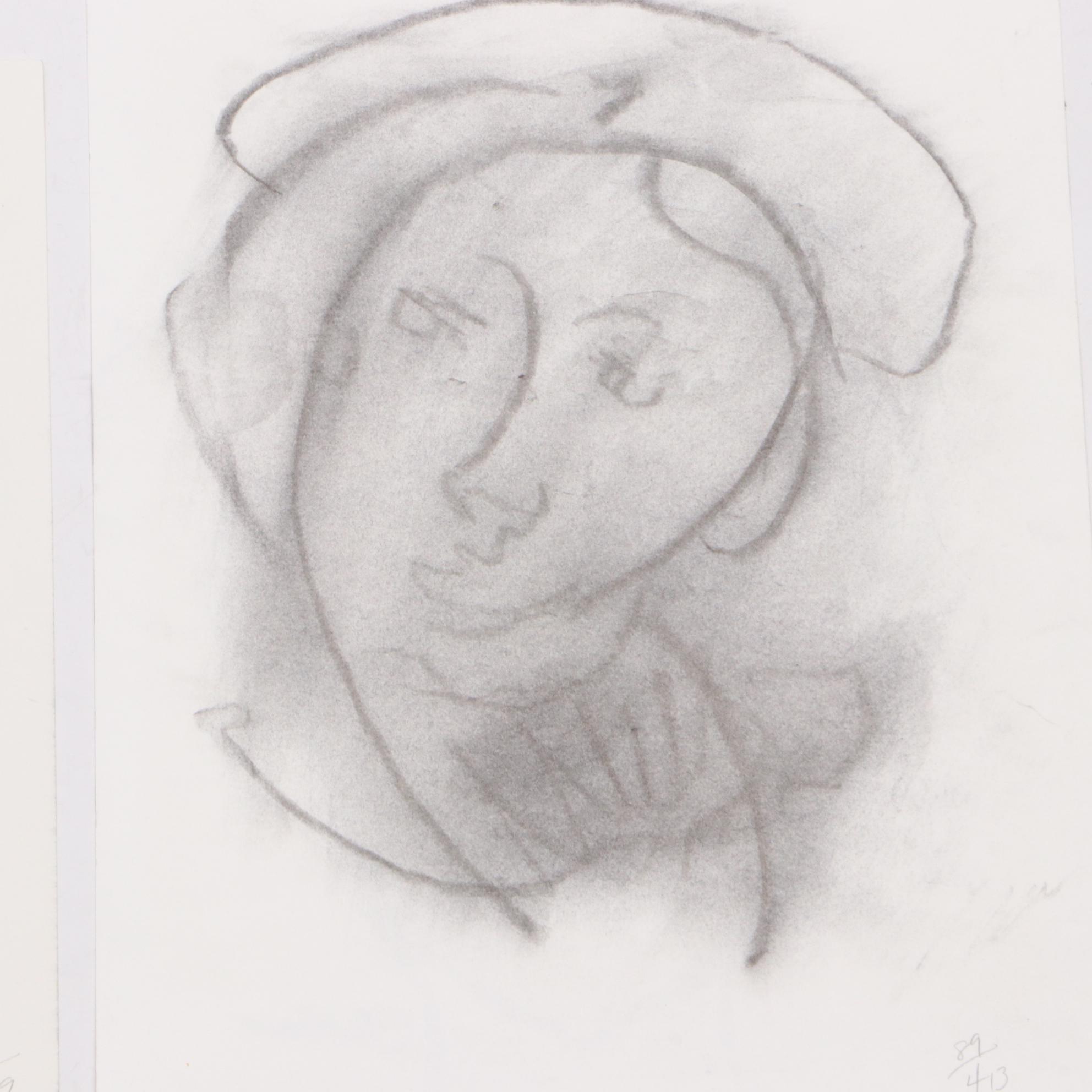 Paul Chidlaw Modernist Vine Charcoal Figurative Drawings