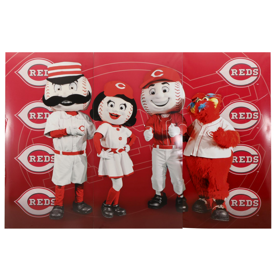 Reds Hall Of Fame Mr. Red, Rosie Red, Gapper and Mr. Redlegs Wall Exhibits